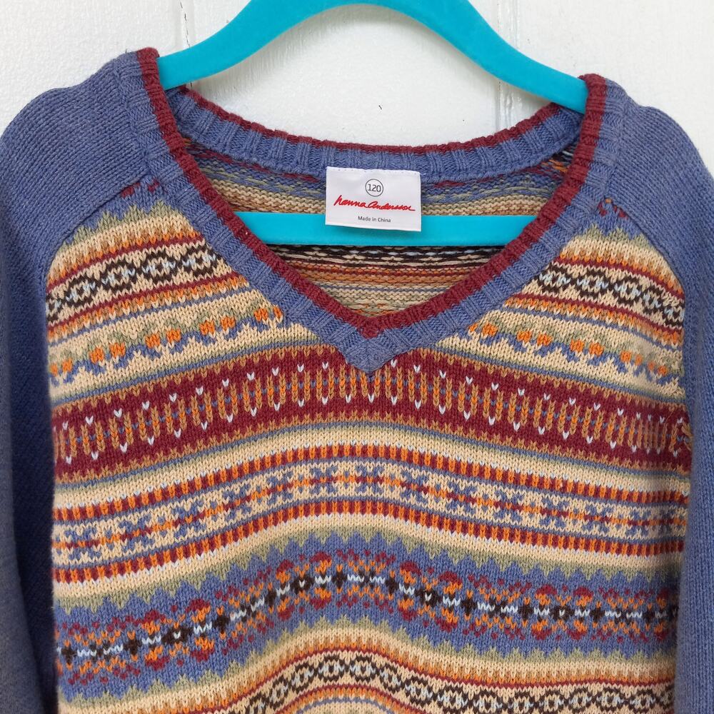 HANNA ANDERSSON Nordic Print V-Neck Knit Sweater Size 120 US Size 6 - Picture 3 of 6